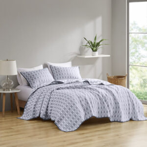 Harlow 3 Piece Reversible Matelasse Coverlet Set in Grey From Madison Park