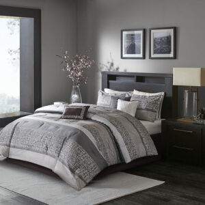 Rhapsody 7 Piece Jacquard Comforter Set in Grey/Taupe From Madison Park