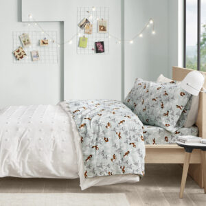 Cozy Soft Cotton Flannel Printed Sheet Set in Seafoam Foxes From Intelligent Design