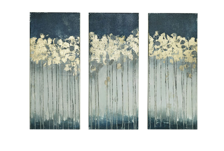 Midnight Forest Gold Foil Abstract 3-piece Canvas Wall Art Set in Teal From Madison Park