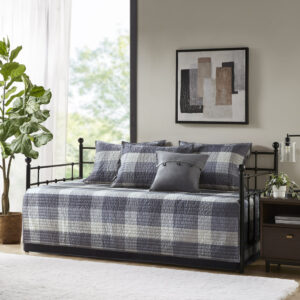 Ridge 6 Piece Reversible Plaid Daybed Cover Set in Grey From Madison Park