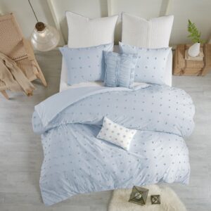 Brooklyn Cotton Jacquard Duvet Cover Set with Euro Shams and Throw Pillows in Blue From Urban Habitat