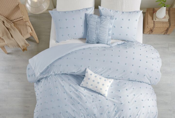 Brooklyn Cotton Jacquard Duvet Cover Set with Euro Shams and Throw Pillows in Blue From Urban Habitat