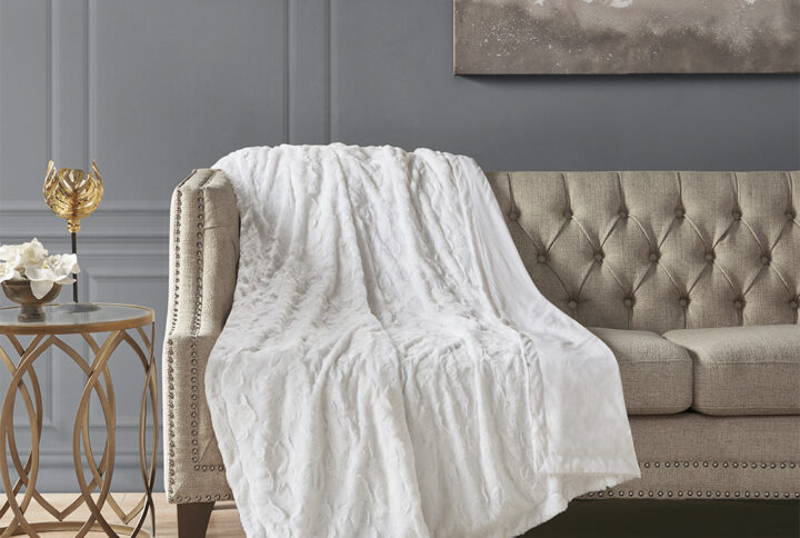 Zuri Oversized Faux Fur Throw in White From Madison Park