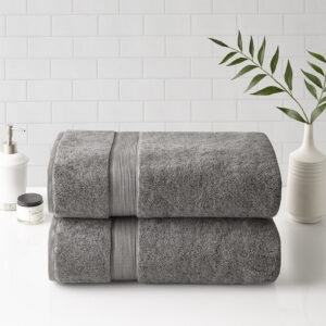 800gsm 100% Cotton Bath Sheet Antimicrobial 2 Piece Set in Grey From Madison Park Signature