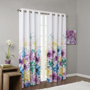 Olivia Printed Total Blackout Curtain Panel in Blue From Intelligent Design