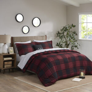 Everest 8 Piece Reversible Comforter Set with Bed Sheets in Red Plaid From Madison Park Essentials