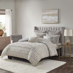 Sanctuary Comforter Queen 8 Piece Set in Taupe/Gold From Madison Park Signature