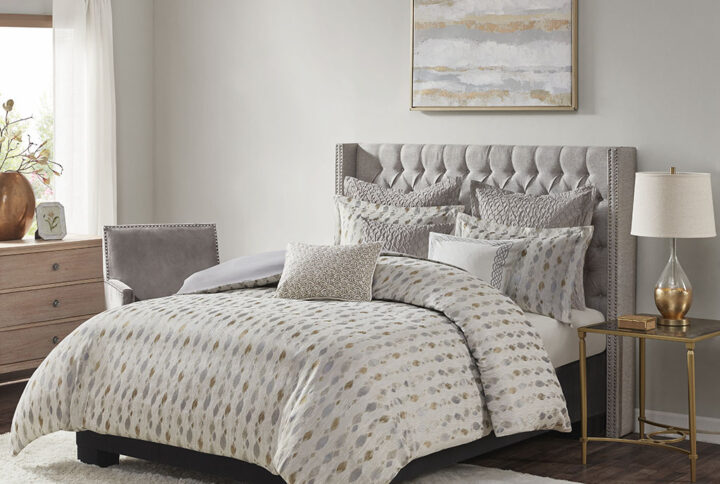 Sanctuary Comforter Queen 8 Piece Set in Taupe/Gold From Madison Park Signature