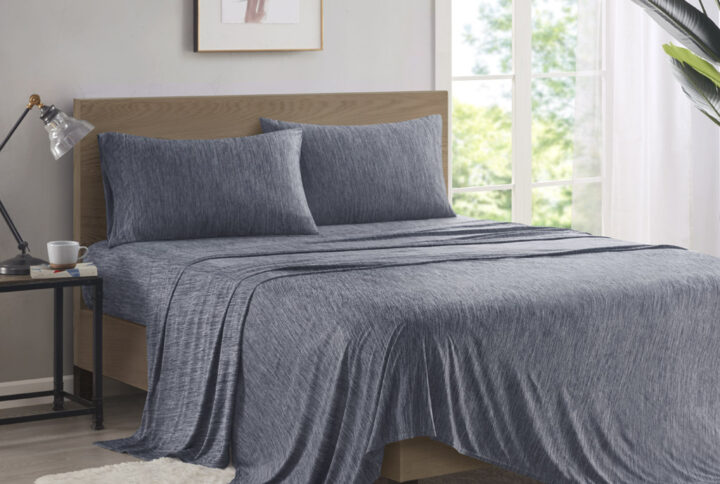 Comfort Cool Jersey Knit Nylon Blend Sheet Set in Navy From Urban Habitat