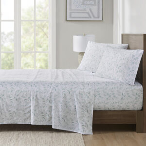 200 Thread Count Printed Cotton Sheet Set in Green Leaves From Madison Park Essentials