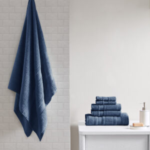 Adrien Super Soft Cotton Quick Dry Bath Towel 6 Piece Set in Blue From Madison Park Essentials