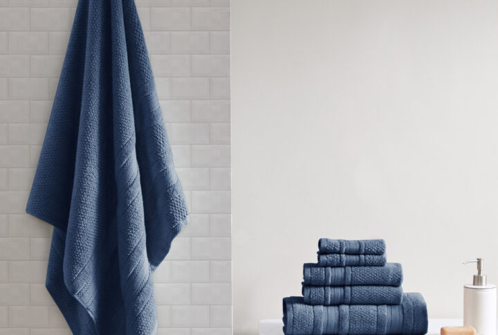 Adrien Super Soft Cotton Quick Dry Bath Towel 6 Piece Set in Blue From Madison Park Essentials