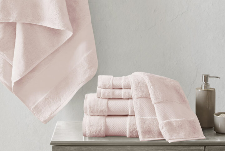 Turkish Cotton 6 Piece Bath Towel Set in Blush From Madison Park Signature