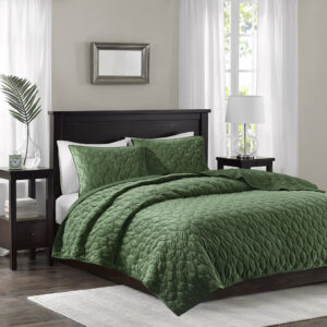 Harper 3 Piece Velvet Quilt Set in Green From Madison Park