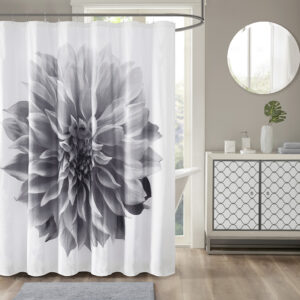 Norah Printed Floral Cotton Shower Curtain in Grey From Madison Park