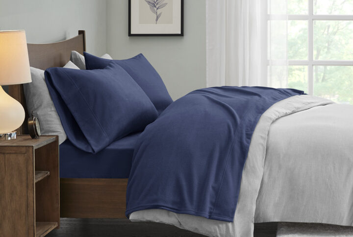 Micro Fleece Sheet Set in Navy From True North by Sleep Philosophy