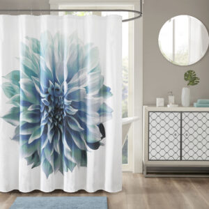 Norah Printed Floral Cotton Shower Curtain in Aqua From Madison Park