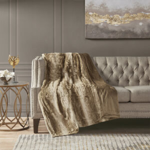 Zuri Oversized Faux Fur Throw in Tan From Madison Park