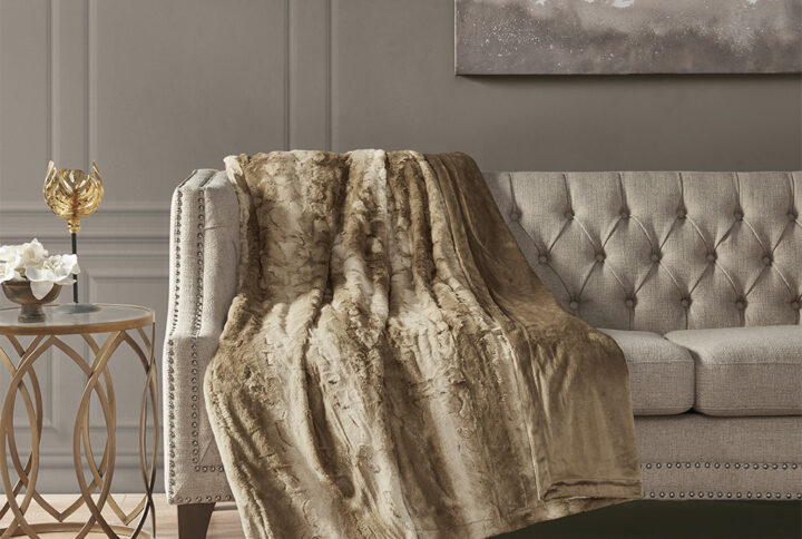 Zuri Oversized Faux Fur Throw in Tan From Madison Park