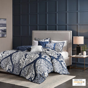 Vienna 6 Piece Printed Duvet Cover Set in Indigo From Madison Park