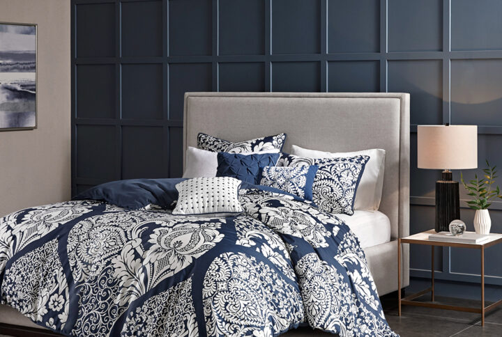 Vienna 6 Piece Printed Duvet Cover Set in Indigo From Madison Park