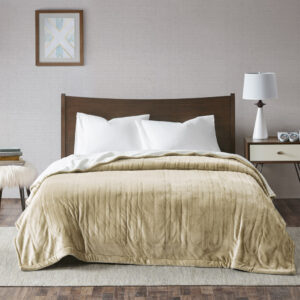 Ultra Soft Plush Reverses to Berber Heated Blanket in Tan From True North by Sleep Philosophy