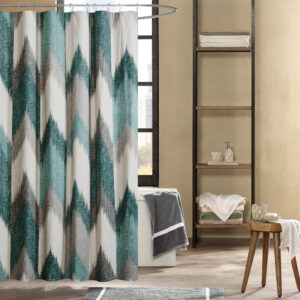 Alpine Cotton Printed Shower Curtain in Aqua From INK+IVY