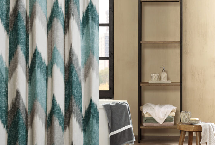 Alpine Cotton Printed Shower Curtain in Aqua From INK+IVY