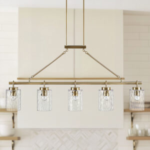 Curiana 5-light Linear Chandelier with Textured Glass Shades in Antique Brass From INK+IVY