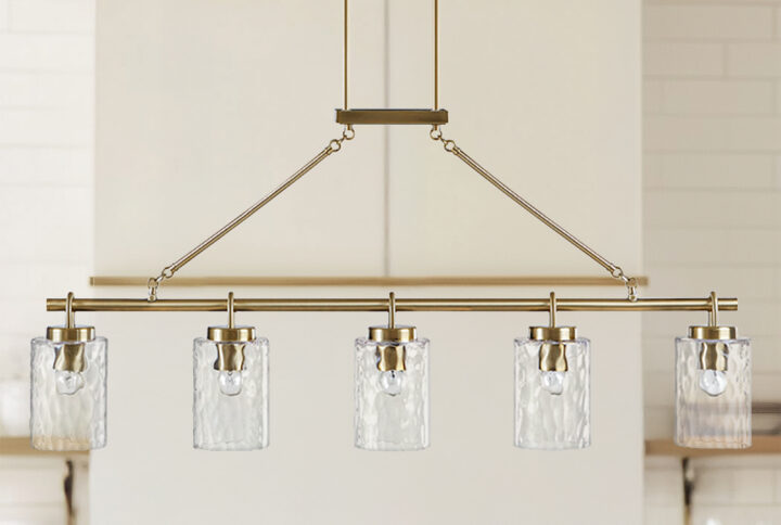 Curiana 5-light Linear Chandelier with Textured Glass Shades in Antique Brass From INK+IVY