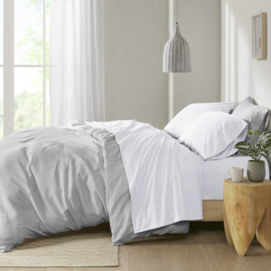 Peached Percale 200 Thread Count Relaxed Cotton Percale Sheet Set in White From Madison Park