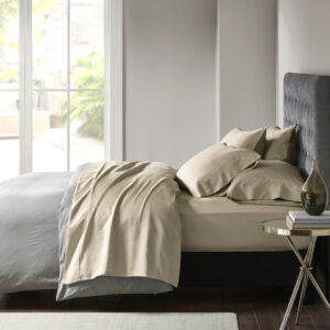 800 Thread Count Cotton Blend Sateen Sheet Set in Khaki From Madison Park