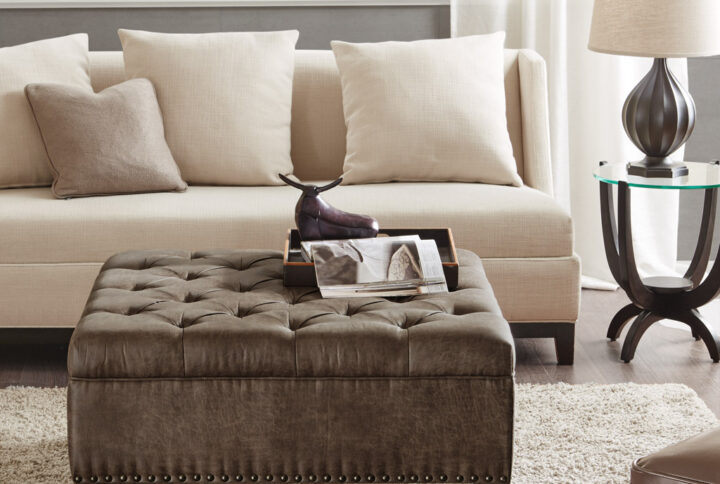 Lindsey Tufted Square Cocktail Ottoman in Brown From Madison Park