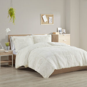 Malea Shaggy Long Fur Comforter Mini Set in Ivory From Intelligent Design