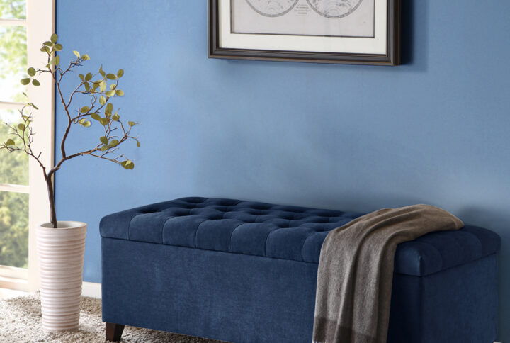 Shandra Tufted Top Soft Close Storage Bench in Navy From Madison Park