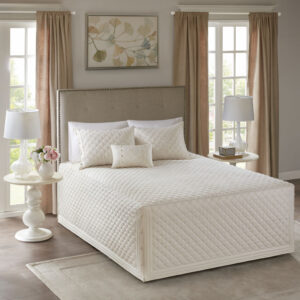 Breanna 4 Piece Cotton Reversible Tailored Bedspread Set in Ivory From Madison Park