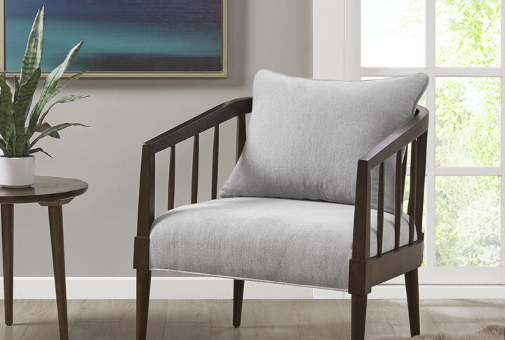 Josefine Spindle Accent Armchair with Removable Back Pillow in Light Grey From Madison Park