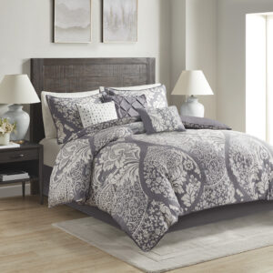 Vienna 7 Piece Cotton Printed Comforter Set in Grey From Madison Park