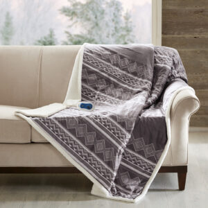 Anderson Oversized Mink to Berber Heated Throw in Grey From Woolrich