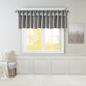 Emilia Lightweight Faux Silk Valance With Beads in Charcoal From Madison Park