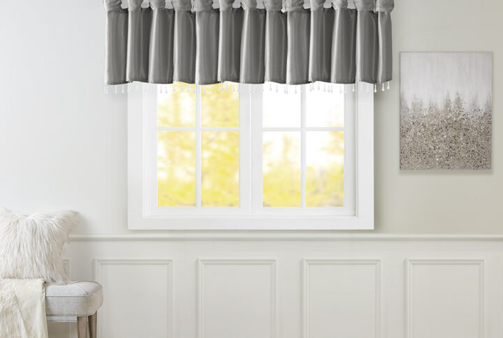 Emilia Lightweight Faux Silk Valance With Beads in Charcoal From Madison Park