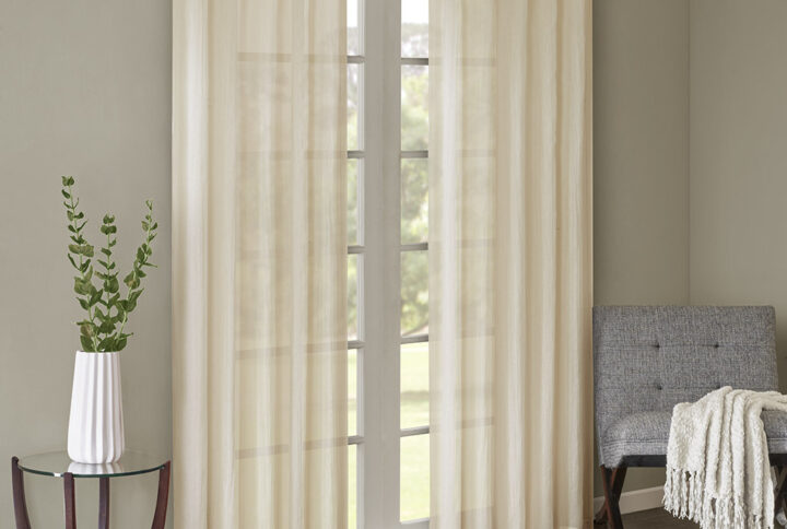 Harper Solid Crushed Curtain Panel Pair in Cream From Madison Park