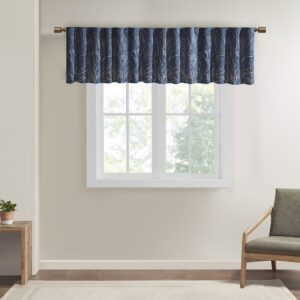 Andora Faux Silk Embroidered Window Valance in Navy From Madison Park