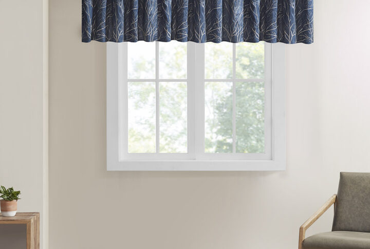 Andora Faux Silk Embroidered Window Valance in Navy From Madison Park