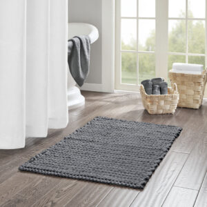 Lasso 100% Cotton Chenille Chain Stitch Rug in Charcoal From Madison Park