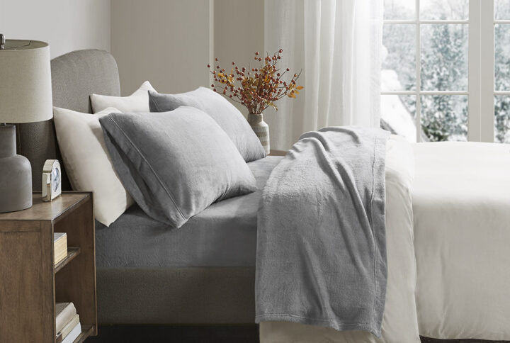 Soloft Plush Micro Plush Sheet Set in Grey From True North by Sleep Philosophy