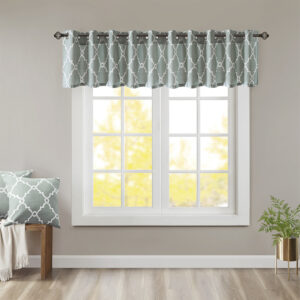 Saratoga Fretwork Print Grommet Top Window Valance in Seafoam/White From Madison Park