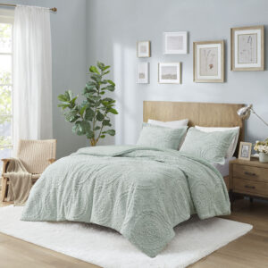 Arya Embroidered Medallion Faux Fur Ultra Plush Comforter Mini Set in Aqua From Madison Park