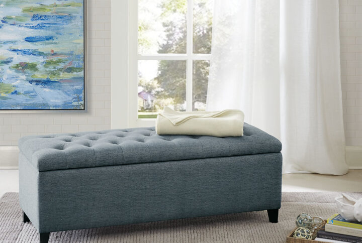 Shandra Tufted Top Soft Close Storage Bench in Blue From Madison Park